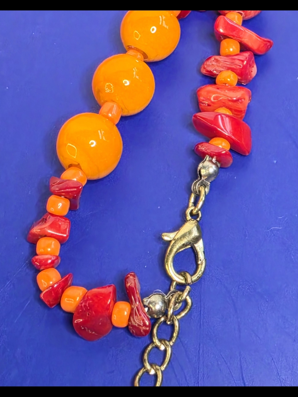 Vibrant Red & Orange Glass Bead Statement Necklace - Unbranded - Picture 4 of 7